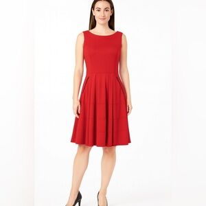 JOSEPH RIBKOFF dress sleeveless fit flare knit jersey pockets office red 10